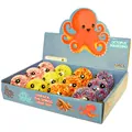 12-piece pack of colorful octopus squishy stress relief toys in a blue display box - Luminous Octopus