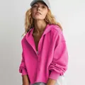 Oversized Kapuzenpullover in hellem Pink mit V-Ausschnitt und Rippbündchen für Damen - XS / Oberteile / Fuchsia