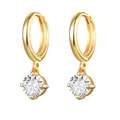 Elegant gold hoop earrings with sparkling round zircon dangles on white background - Round Style (W80009-GG)