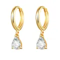 Elegante vergulde oorringen met druppelvormige hangers van heldere zirkoniasteentjes - Waterdruppel Stijl (W80007-GG) / Goud