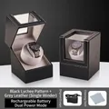 Caja cargador de reloj individual en cuero litchi negro con interior gris y modos de energía - Estilo de ranura única 1+0 (Cuero lichi negro + Forro de terciopelo gris) / Negro