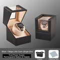 Caja de carga automática para un reloj en cuero negro con interior beige de lujo - Estilo de ranura única 1+0 (Cuero lichi negro + Forro de terciopelo beige) / Negro