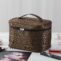 Professional large capacity makeup bag with elegant brown letter print design - Coffee Letter Print