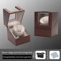 Bobinador automático de relojes en cuero café con patrón de lichi para reloj único - Estilo de ranura única 1+0 (Cuero lichi marrón + Forro de terciopelo beige + LED) / Café
