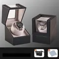 Caja de rotor para reloj automático en cuero de avestruz negro con modo de alimentación dual - Estilo de ranura única 1+0 (Cuero de avestruz negro + Forro de terciopelo gris) / Negro