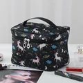 Large capacity portable cosmetic bag with unicorn and galaxy pattern for travel storage - Black Unicorn