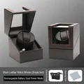 Caja de rotor para relojes automáticos en cuero de carbono negro con modo de doble energía - Estilo de ranura única 1+0 (Cuero de fibra de carbono + Costuras rojas + LED) / Negro