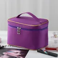 Premium large purple travel cosmetic bag with gold trim, top handle and dual zippers - Solid Purple