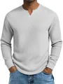 Herren Langarmshirt in Hellgrau mit Waffelstruktur und schmaler Passform mit V-Ausschnitt - S / Tops / Weiß