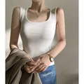 Elegant white ribbed cotton tank top for women, perfect for summer layering or outer wear - S / Tops / White