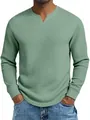 Premium men's slim fit waffle knit long sleeve V-neck shirt in sage green casual top - Light Green / S
