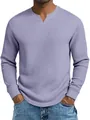 Slim fit men's waffle knit long sleeve shirt with casual V-neck design in light purple - Light Purple / S
