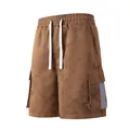 Men's stylish brown tie-dye cargo shorts with reflective strip and drawstring - S / Bottoms / Brown