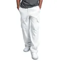 Men's retro high street white multi-pocket cargo pants with loose fit and drawstring waist - M / Bottoms / White