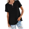 Women's casual black V-neck short sleeve loose t-shirt with front pocket detail - S / Tops / Black