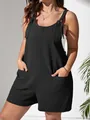 Casual women's black sleeveless jumpsuit with front pockets and knotted straps romper - 3XL / Top And Bottom / Black