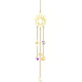 Λεπτομέρεια χρυσού ουράνιου suncatcher με ιριδίζοντα κρυστάλλινα πρίσματα και σελήνη - S02 Μενταγιόν Ανέμου