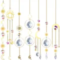 Variety of celestial suncatchers with iridescent crystal prisms and golden metal accents. - S07 Combination Collection