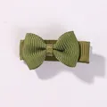 Small olive green grosgrain ribbon bow hair clip for girls' bangs - Olive Green