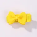 Mini yellow grosgrain ribbon bow hair clip for girls, cute candy colored fringe clip - Bright Yellow
