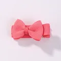 Cute small pink ribbon bow hair clip for girls with ribbed texture fabric design - Hot Pink
