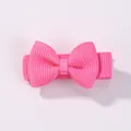 Mini hot pink grosgrain ribbon bow hair clip for girls, cute candy colored side fringe accessory - Rose Pink