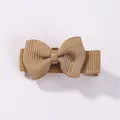 Mini khaki grosgrain ribbon bow hair clip for girls, cute solid color hair accessory - Khaki