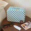 Trousse de maquillage bleu clair à pois marron avec poignée pour soins de la peau - Bleu Menthe