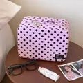Grand coffret à maquillage rose à pois avec poignée pour ranger les soins - Rose Sakura