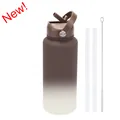 Brown gradient 1L stainless steel water bottle with straws and brush - 1L / Dark Coffee Gradient (New Color)