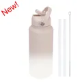 1L insulated stainless steel sports water bottle with straws in beige gradient - 1L / Milk Tea Gradient (New Color)