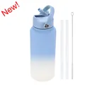 1L Gradient Blue Insulated Stainless Steel Sports Bottle with Straw and Brush - 1L / Haze Blue Gradient (New Color)