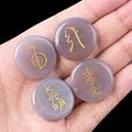 Lot de 4 pierres de Reiki en agate grise avec symboles dorés pour la méditation et l'énergie - Lot de 4 / Agate Grise