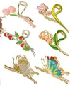 Elegant hand-painted floral and butterfly hair claw clips in various colorful spring designs. - 6 Piece Set B
