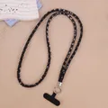 Elegant black sequined denim crossbody phone lanyard featuring a silver circular metal ring - Crossbody Chain / Black (K5078)
