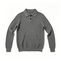 Men's fashion grey knit long sleeve polo sweater featuring a ribbed waffle texture - M / Tops / Gray