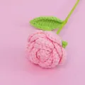 Exquisite hand-knitted pink crochet rose flower with green leaf and stem for gifts - Fashion Pink - Rose Bouquet