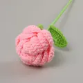 Handmade pink crochet rose with green leaf, knit wool artificial flower gift - Peach Pink Rose Bouquet