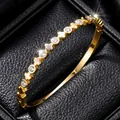 Premium 18K gold plated stainless steel clover bangle bracelet with sparkling cubic zirconia stones - Clover Zirconia Inlaid (42-C-4) / Gold