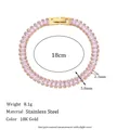Misure dettagliate per il bracciale tennis in zircone rosa in acciaio placcato oro 18K - Catena Tennis con Strass Rosa Rettangolare (B0219) / Circonferenza 18cm / Oro e Rosa