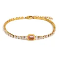 Elegante bracciale tennis in acciaio inossidabile placcato oro 18k con gemma rosa centrale. - Catena Tennis con Pietra Rosa Ottagonale (B0708) / Oro e Rosa