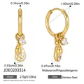 Gold plated stainless steel hoop earrings featuring sparkling cubic zirconia drop charms - Round Micro-Pave Zirconia Ear Cuff (JDE0203314) / Gold