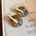 Chic irregular marbled acetate earrings with gold-tone hoops in amber brown finish - Vintage Tortoiseshell Irregular Geometric Style / Brown