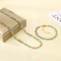 Colorful enamel wheat-shaped necklace and bracelet set in bohemian gold-tone finish. - Bracelet 18CM / Gold