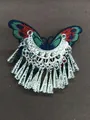 Vintage embroidered butterfly hair clip with elegant silver metallic fringe tassels - Silver-Blue-Green