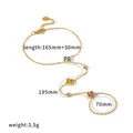 Gold stainless steel finger bracelet with colorful rhinestone four-leaf clovers - Colorful Clover Hand Chain Bracelet (TB5268-MX) / Gold