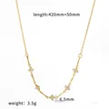 Elegant gold-plated stainless steel clover necklace set with sparkling crystals, 420mm length. - 5-Pendant Clover Pave Necklace (TN3811) / Gold