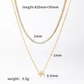 18K gold plated stainless steel layered necklace with sparkling clover pendant - Layered Tennis Chain Clover Necklace (TN3812) / Gold