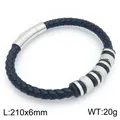 Men's woven microfiber leather bracelet with knurled steel beads and magnetic clasp - Black Leather Silver Beads Style (KB214738-SJ) / 210x6mm / Black