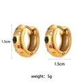 18K gold plated stainless steel hoop earrings featuring vibrant multi-color rhinestones - Chunky Round Rhinestone Hoop Earrings - Multicolor